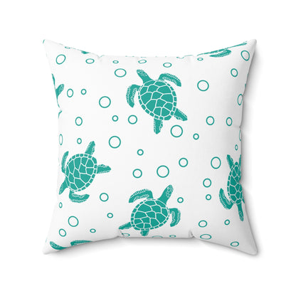 Teal Sea Turtle Pattern Pillow | Square Decorative Pillow
