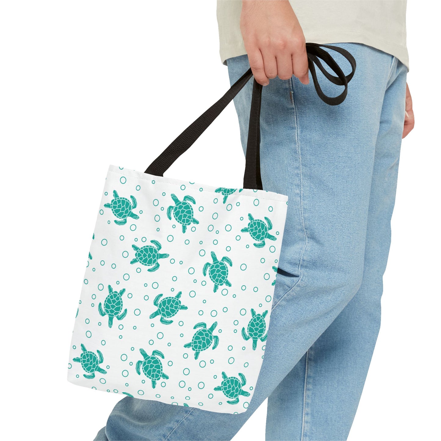 Teal Sea Turtle Pattern Tote Bag | Repeating Turtle Print