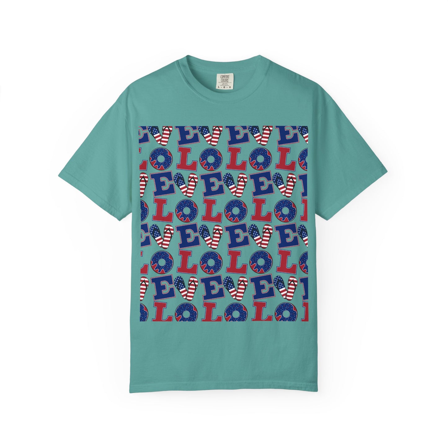 Patriotic LOL Pattern T-Shirt | Red White Blue Text Tee