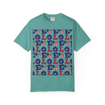 Patriotic LOL Pattern T-Shirt | Red White Blue Text Tee
