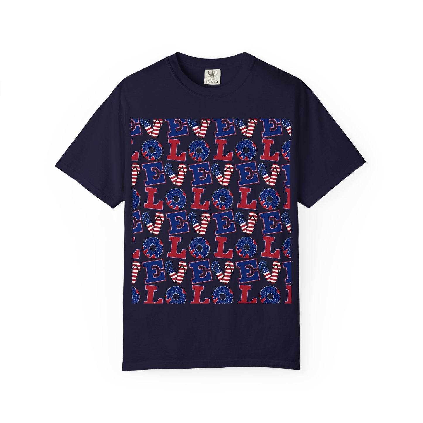 Patriotic LOL Pattern T-Shirt | Red White Blue Text Tee