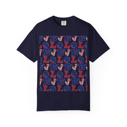 Patriotic LOL Pattern T-Shirt | Red White Blue Text Tee