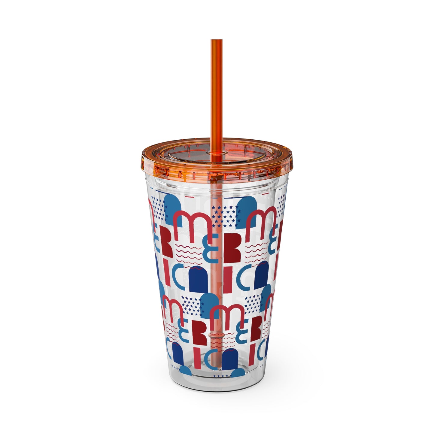 Red Blue Abstract Beach Pattern Tumbler | 16oz Straw Cup