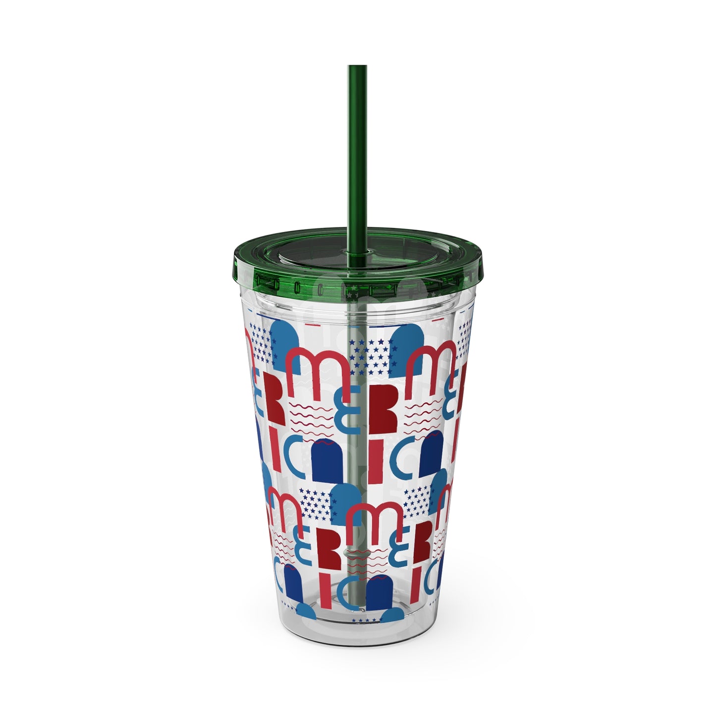 Red Blue Abstract Beach Pattern Tumbler | 16oz Straw Cup