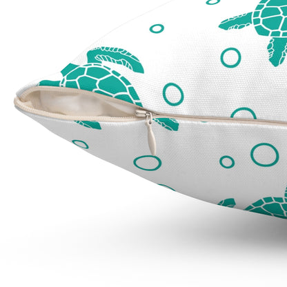 Teal Sea Turtle Pattern Pillow | Square Decorative Pillow