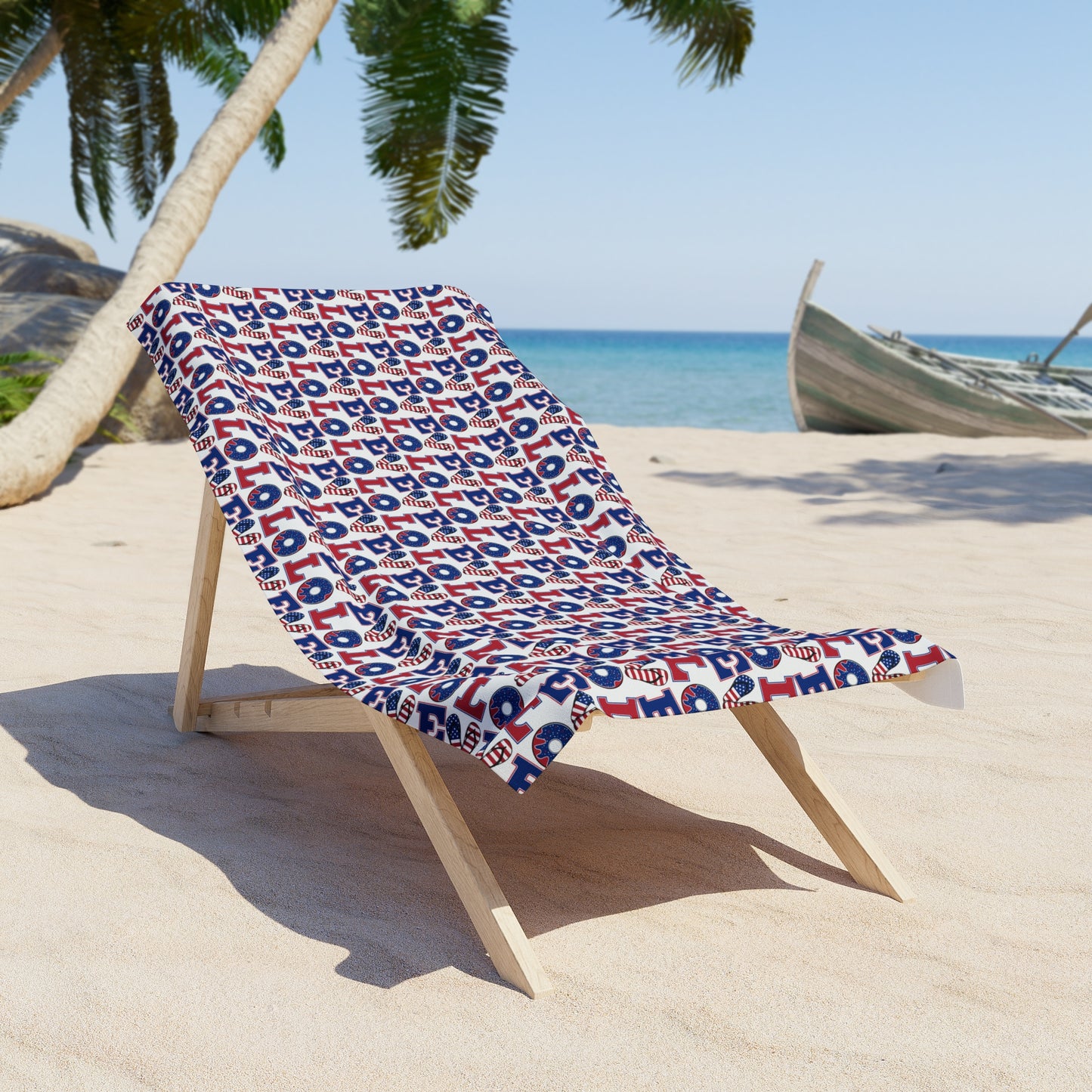LOL Pattern Beach Towel – Fun Red, White & Blue Novelty Towel