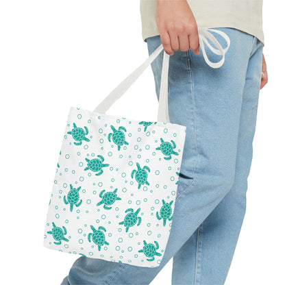 Teal Sea Turtle Pattern Tote Bag | Repeating Turtle Print