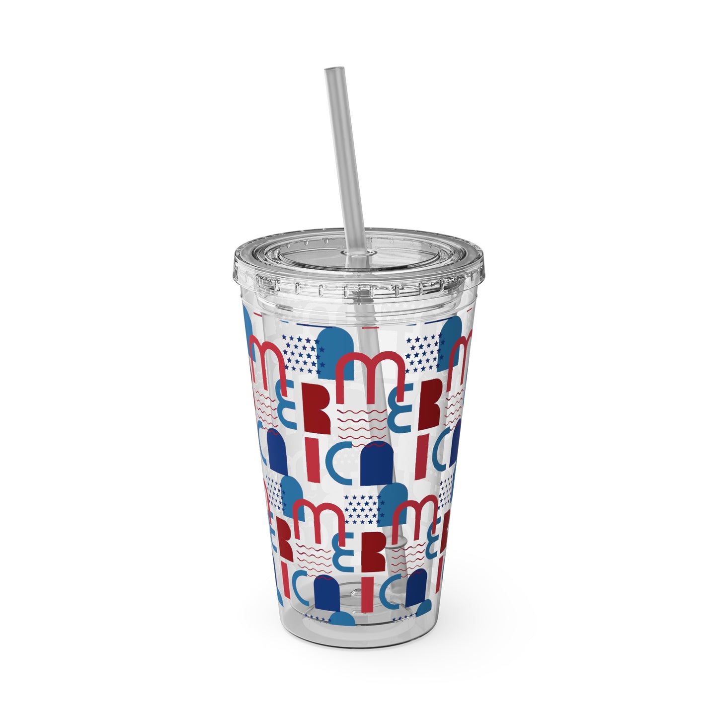 Red Blue Abstract Beach Pattern Tumbler | 16oz Straw Cup