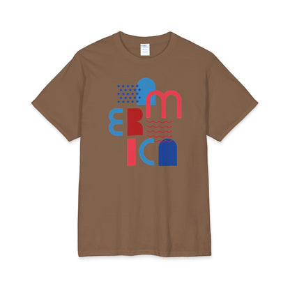 America Abstract Block Letters T-Shirt | Patriotic Red Blue Tee