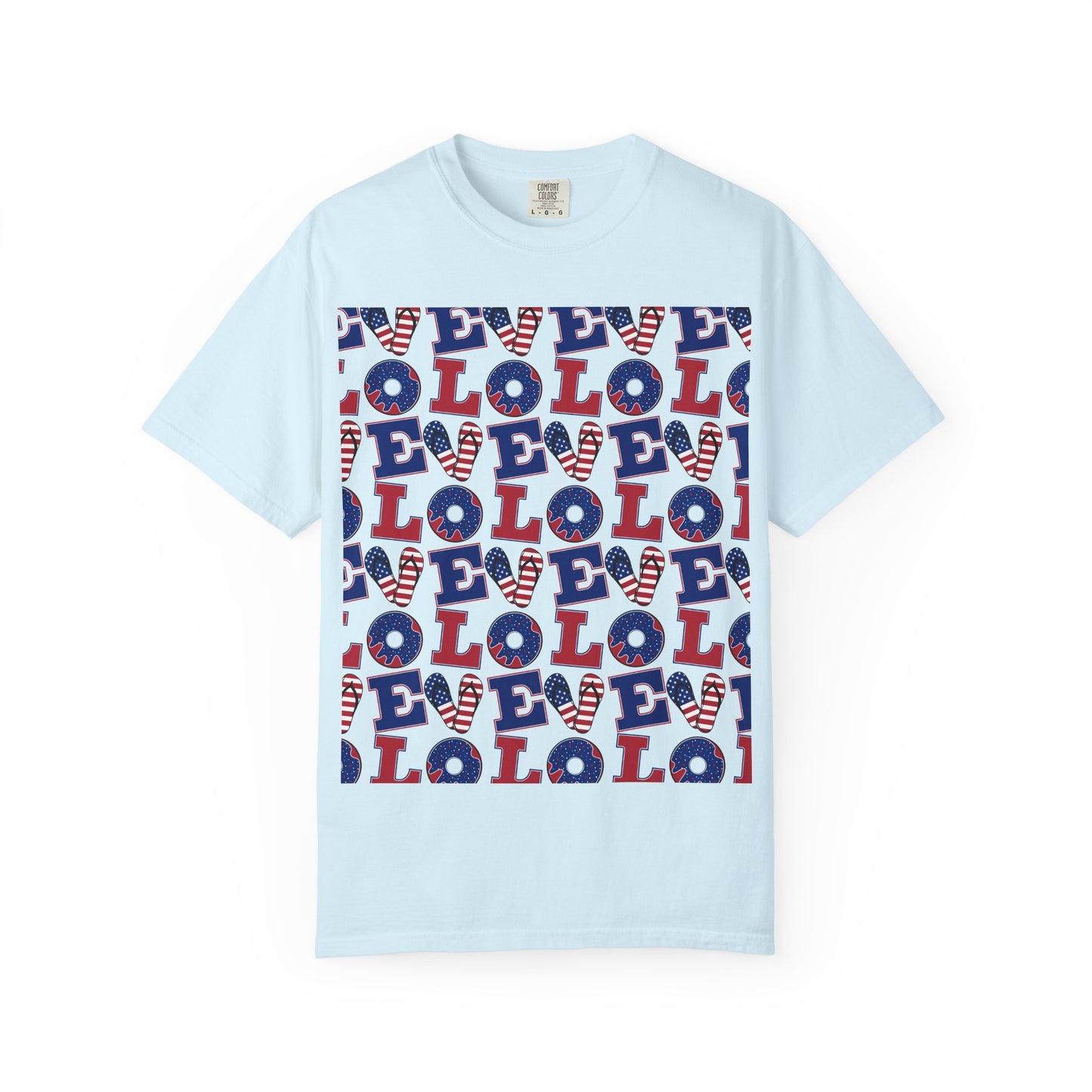 Patriotic LOL Pattern T-Shirt | Red White Blue Text Tee