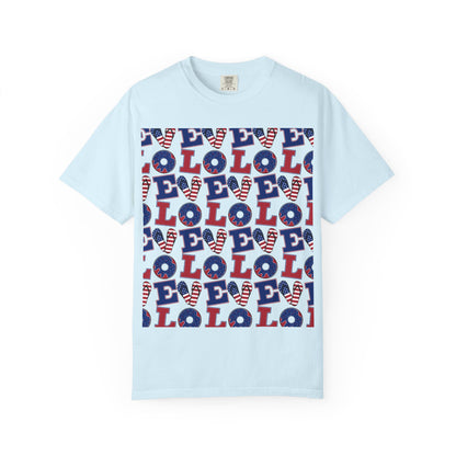 Patriotic LOL Pattern T-Shirt | Red White Blue Text Tee