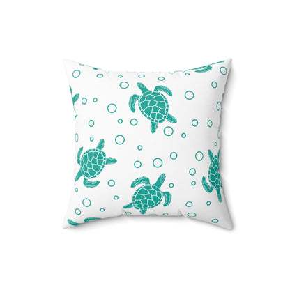 Teal Sea Turtle Pattern Pillow | Square Decorative Pillow