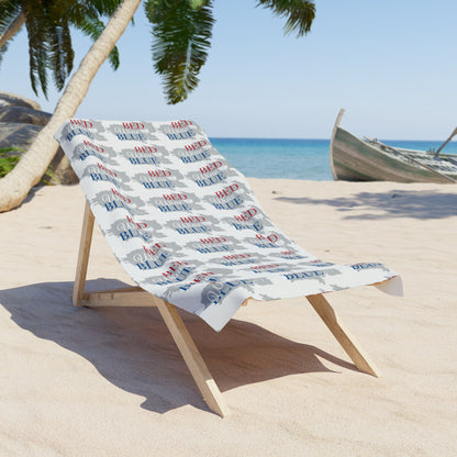 Red White Blue Script Pattern Beach Towel | Patriotic Summer