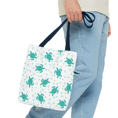 Teal Sea Turtle Pattern Tote Bag | Repeating Turtle Print