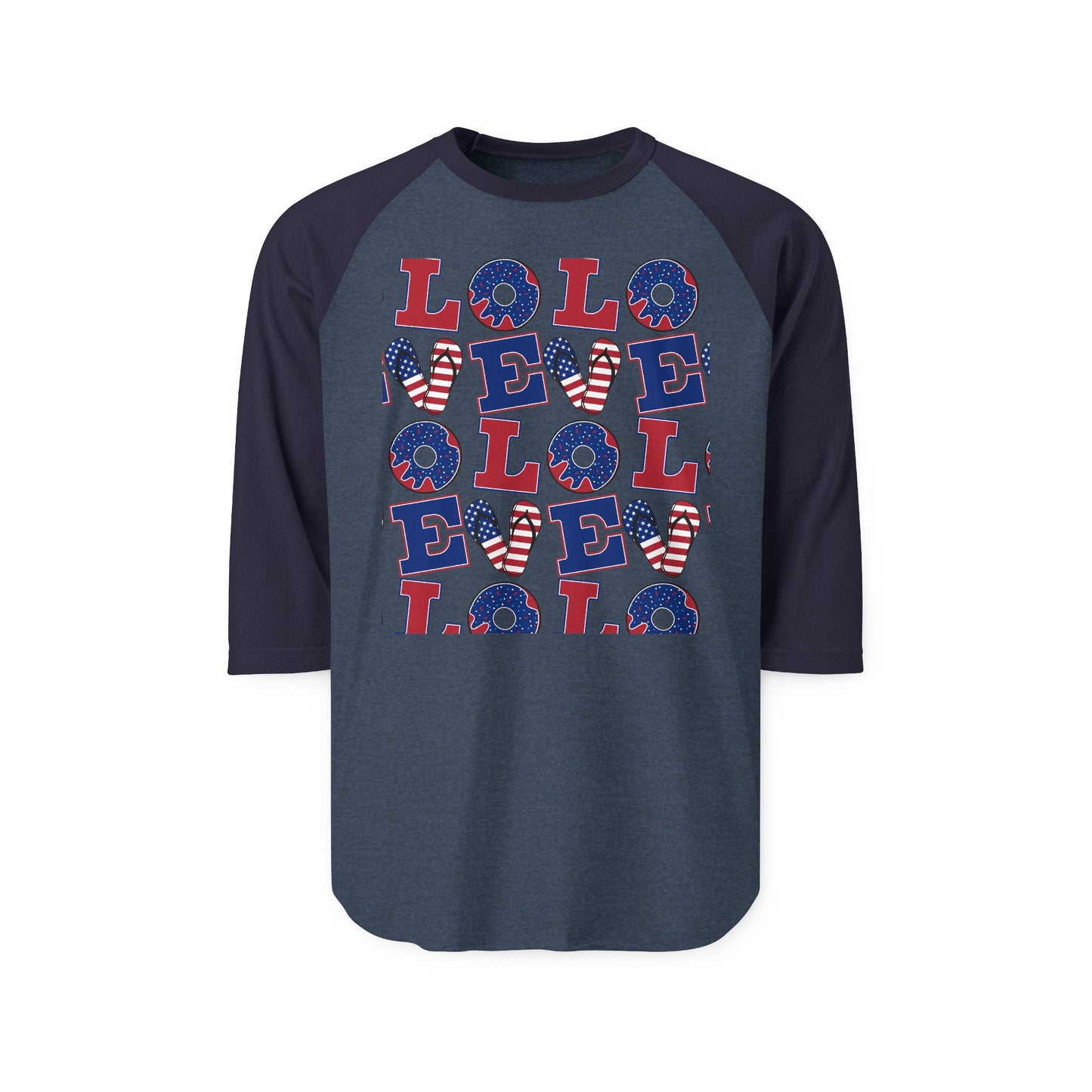 Patriotic LOL Pattern Raglan Shirt | American Flag Skull Letters