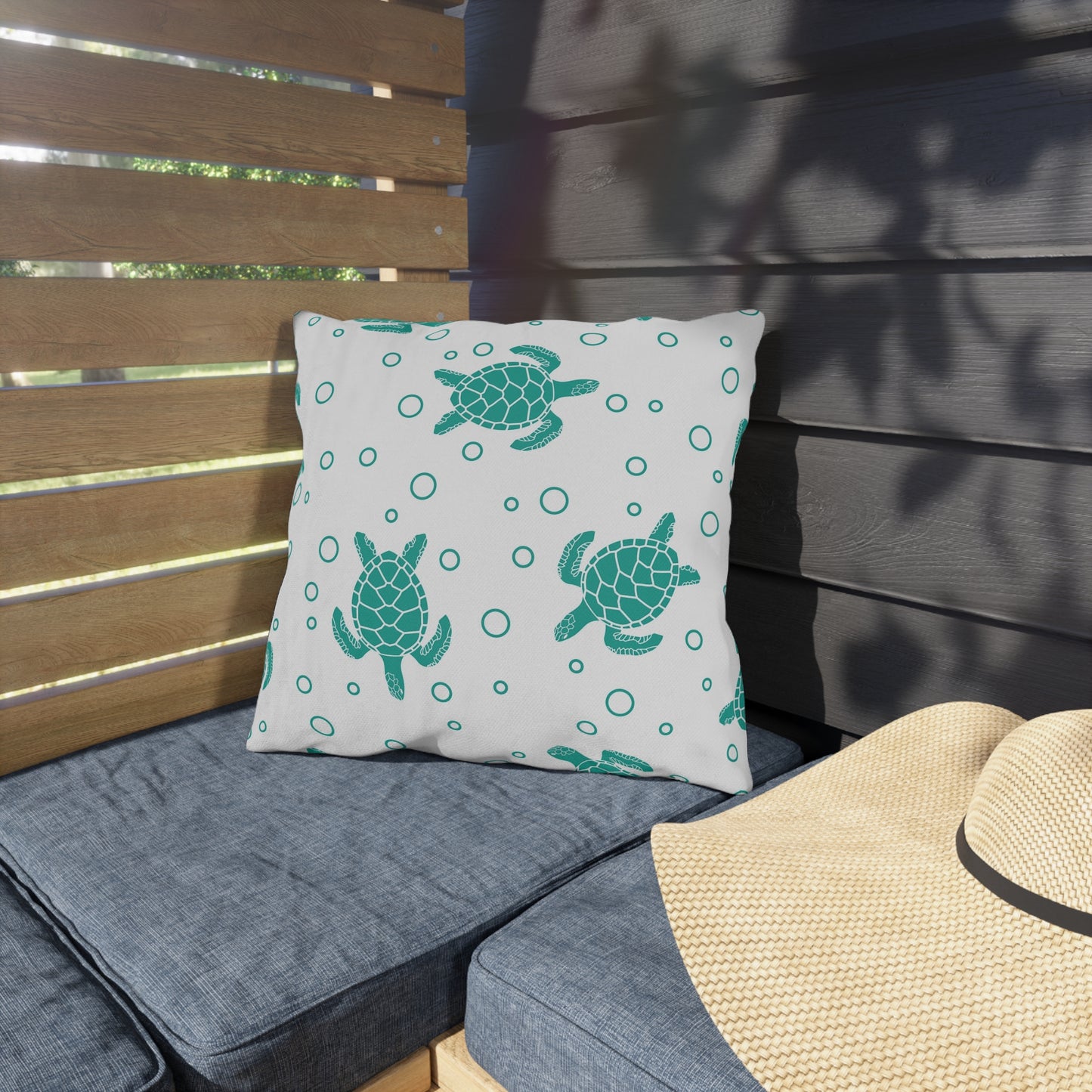 Sea Turtle Outdoor Pillow – Teal Nautical Patio Cushion