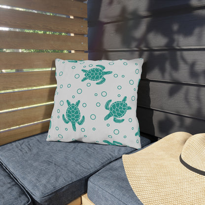 Sea Turtle Outdoor Pillow – Teal Nautical Patio Cushion