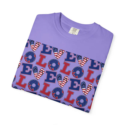 Patriotic LOL Pattern T-Shirt | Red White Blue Text Tee