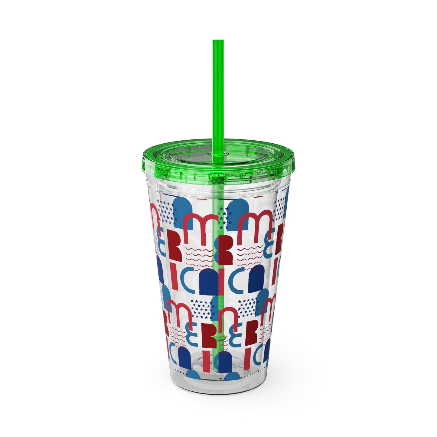Red Blue Abstract Beach Pattern Tumbler | 16oz Straw Cup