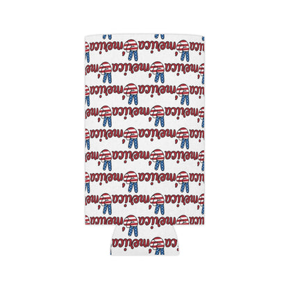 Merica Peace Sign Pattern Can Cooler | Patriotic 4th of July Drink Sleeve