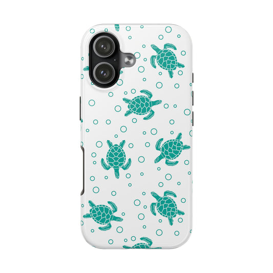 Teal Sea Turtle Pattern Phone Case | Marine Life, Ocean Bubbles