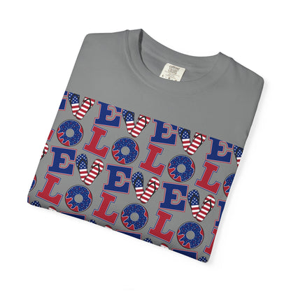 Patriotic LOL Pattern T-Shirt | Red White Blue Text Tee