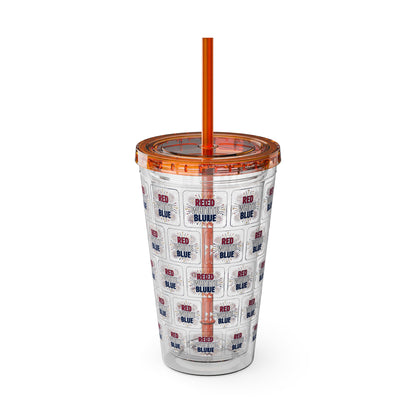 Red White Blue flag pattern Tumbler | 16oz straw cup