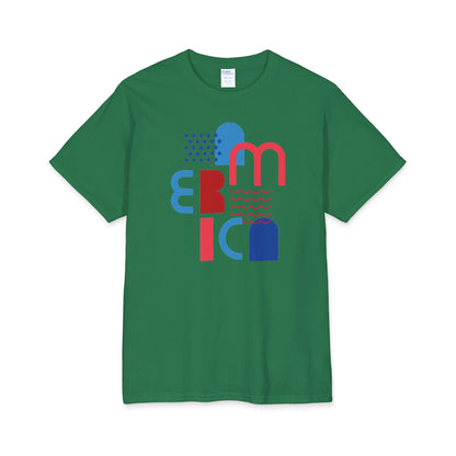 America Abstract Block Letters T-Shirt | Patriotic Red Blue Tee