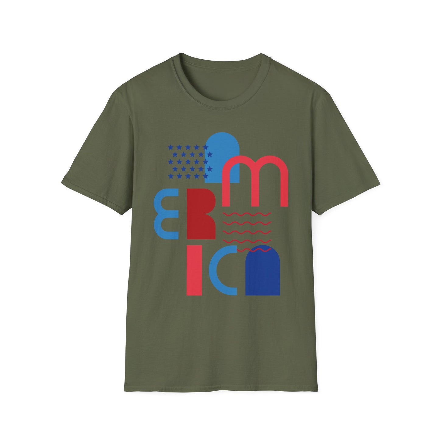 America typographic graphic T-Shirt | Red Blue USA stars waves