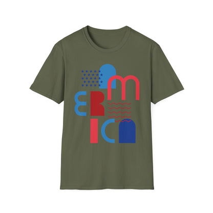 America typographic graphic T-Shirt | Red Blue USA stars waves