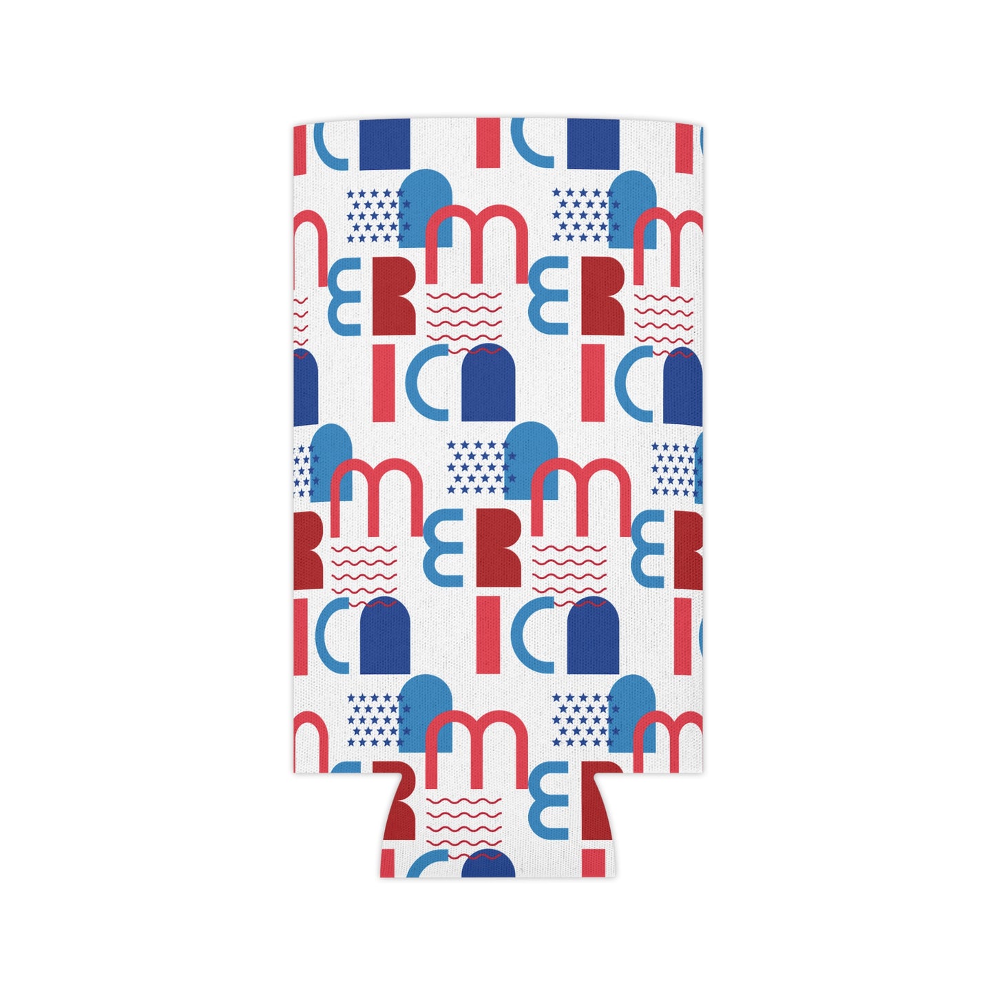 Red Blue Geometric Pattern Can Cooler | Abstract Retro Shapes