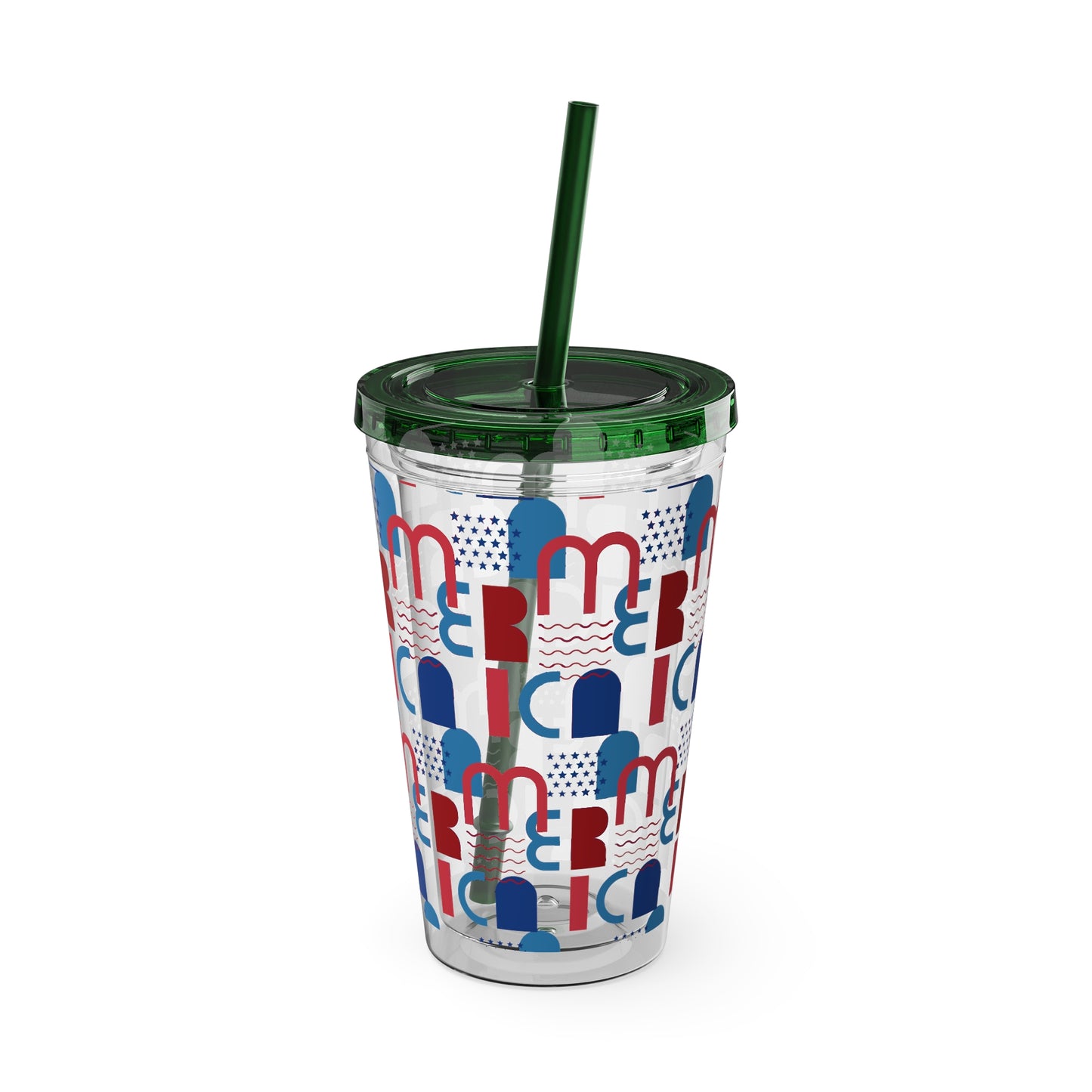 Red Blue Abstract Beach Pattern Tumbler | 16oz Straw Cup