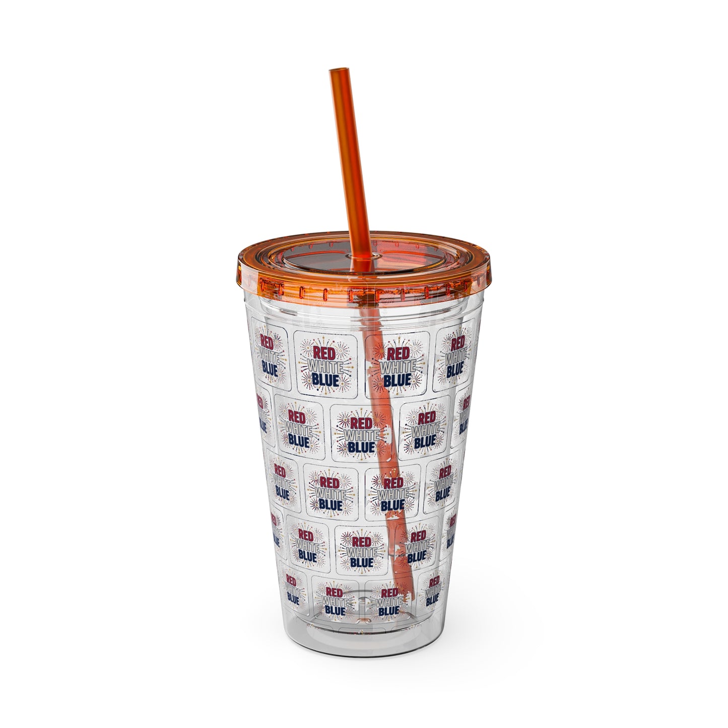 Red White Blue flag pattern Tumbler | 16oz straw cup