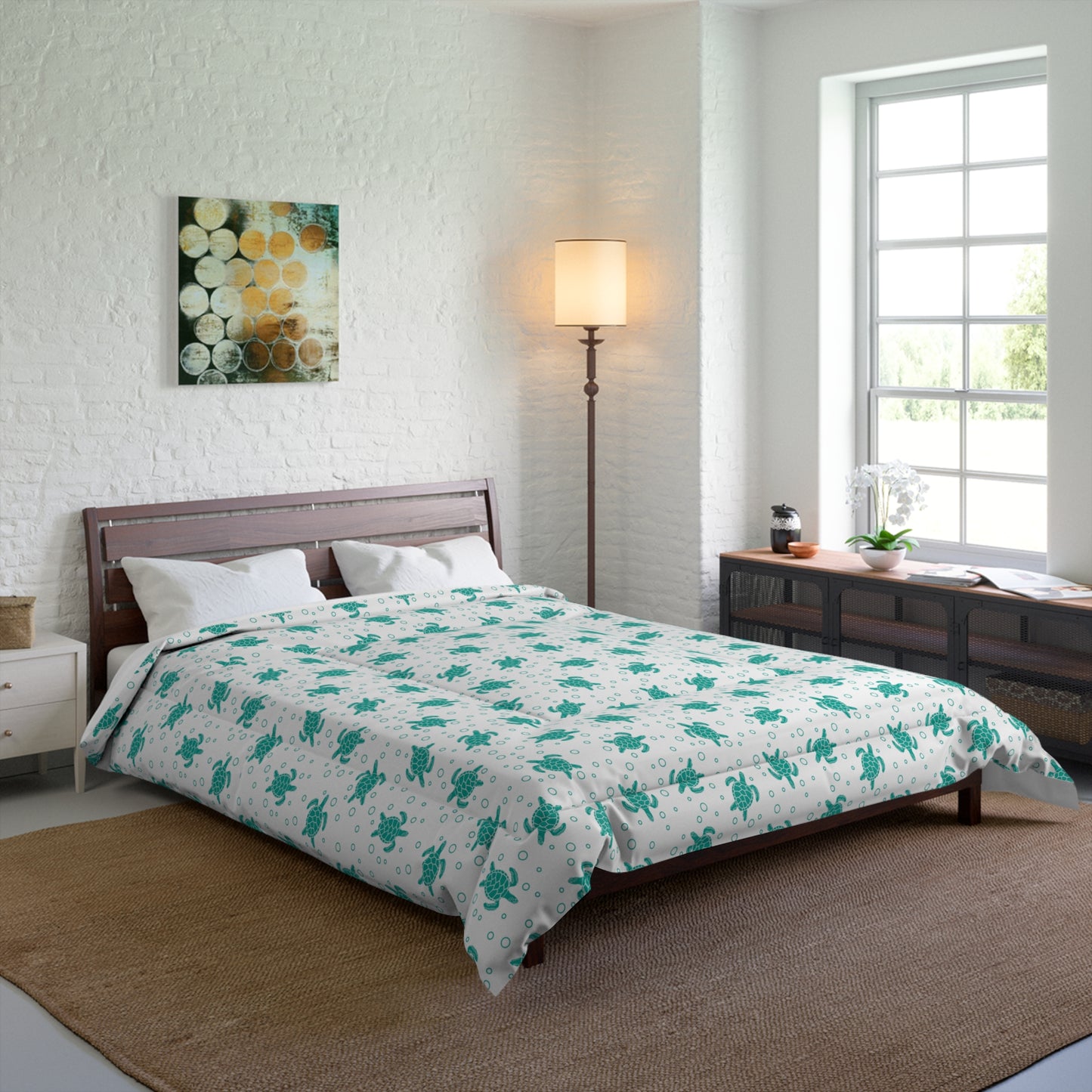 Turquoise Floral Pattern Comforter | Teal Flower All-Over Print