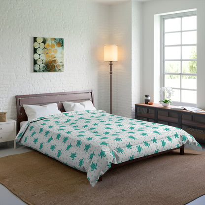 Turquoise Floral Pattern Comforter | Teal Flower All-Over Print