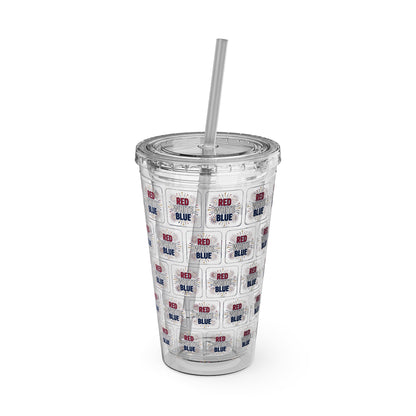 Red White Blue flag pattern Tumbler | 16oz straw cup