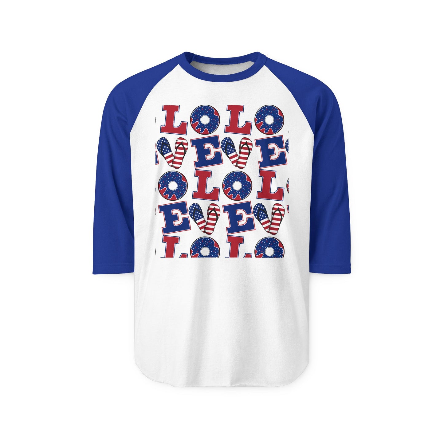 Patriotic LOL Pattern Raglan Shirt | American Flag Skull Letters