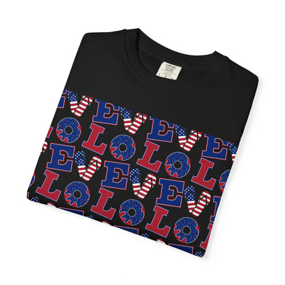 Patriotic LOL Pattern T-Shirt | Red White Blue Text Tee