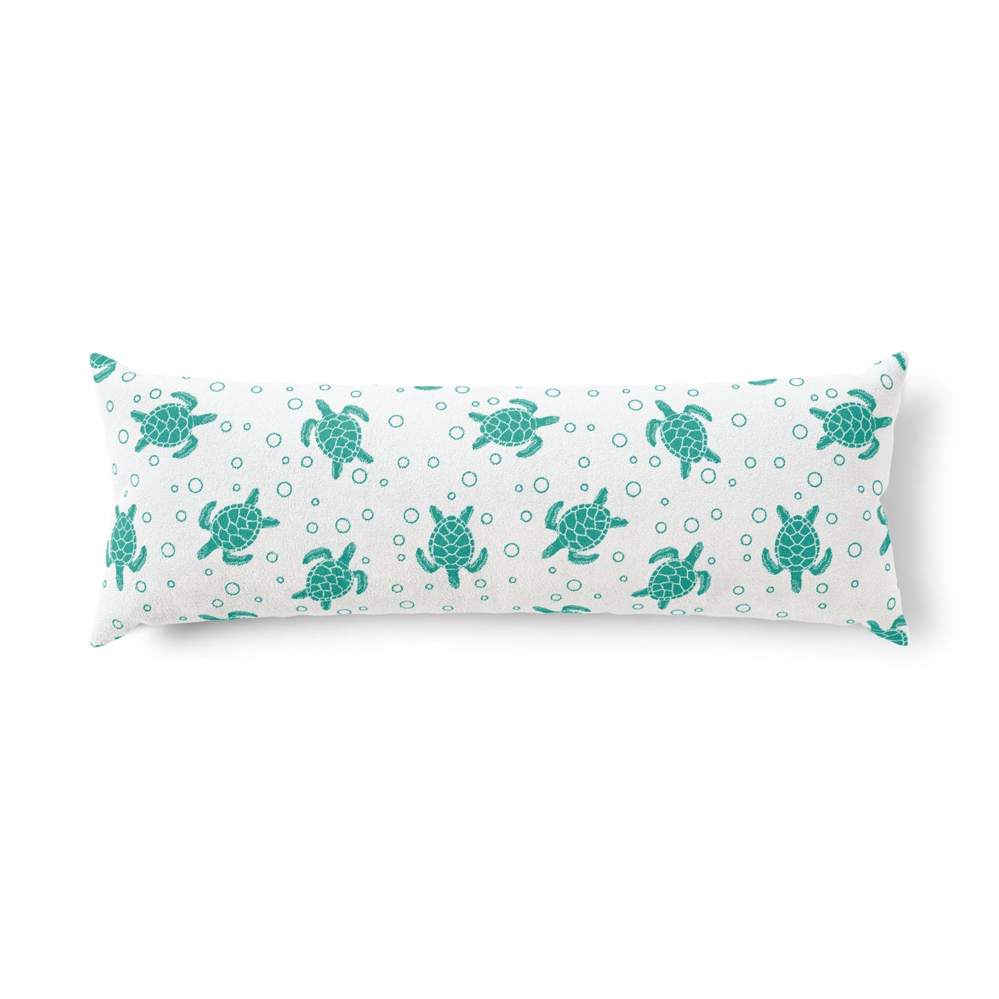 Teal Sea Turtle Pattern Body Pillow | Coastal Ocean Bubbles Print