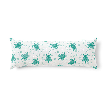 Teal Sea Turtle Pattern Body Pillow | Coastal Ocean Bubbles Print