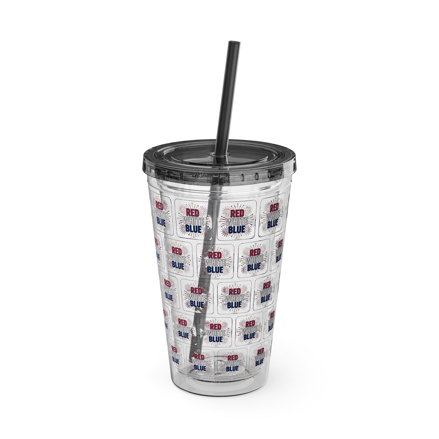 Red White Blue flag pattern Tumbler | 16oz straw cup