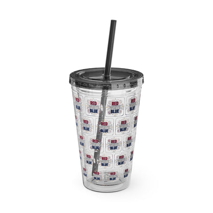 Red White Blue flag pattern Tumbler | 16oz straw cup