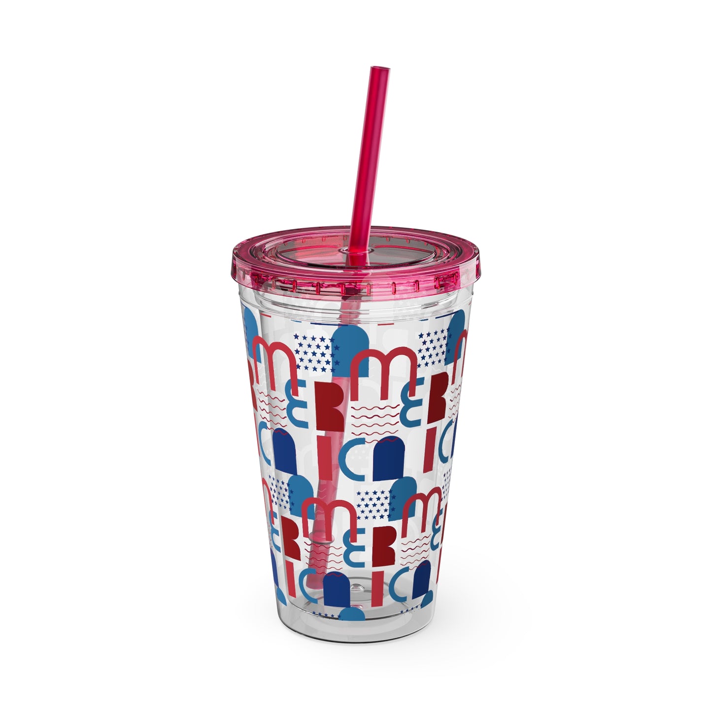 Red Blue Abstract Beach Pattern Tumbler | 16oz Straw Cup