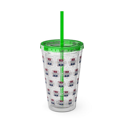 Red White Blue flag pattern Tumbler | 16oz straw cup
