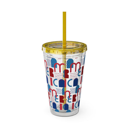 Red Blue Abstract Beach Pattern Tumbler | 16oz Straw Cup