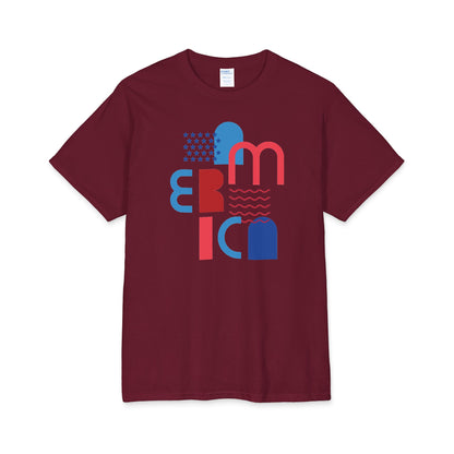America Abstract Block Letters T-Shirt | Patriotic Red Blue Tee