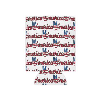 Merica Peace Sign Pattern Can Cooler | Patriotic 4th of July Drink Sleeve