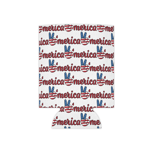 Merica Peace Sign Pattern Can Cooler | Patriotic 4th of July Drink Sleeve