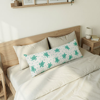 Teal Sea Turtle Pattern Body Pillow | Coastal Ocean Bubbles Print