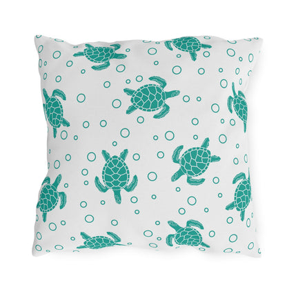 Sea Turtle Outdoor Pillow – Teal Nautical Patio Cushion